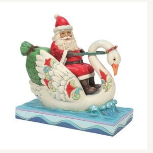 NWOB Jim Shore Heartwood Creek Santa Riding A Swan “Grace & Goodwill” Fi…